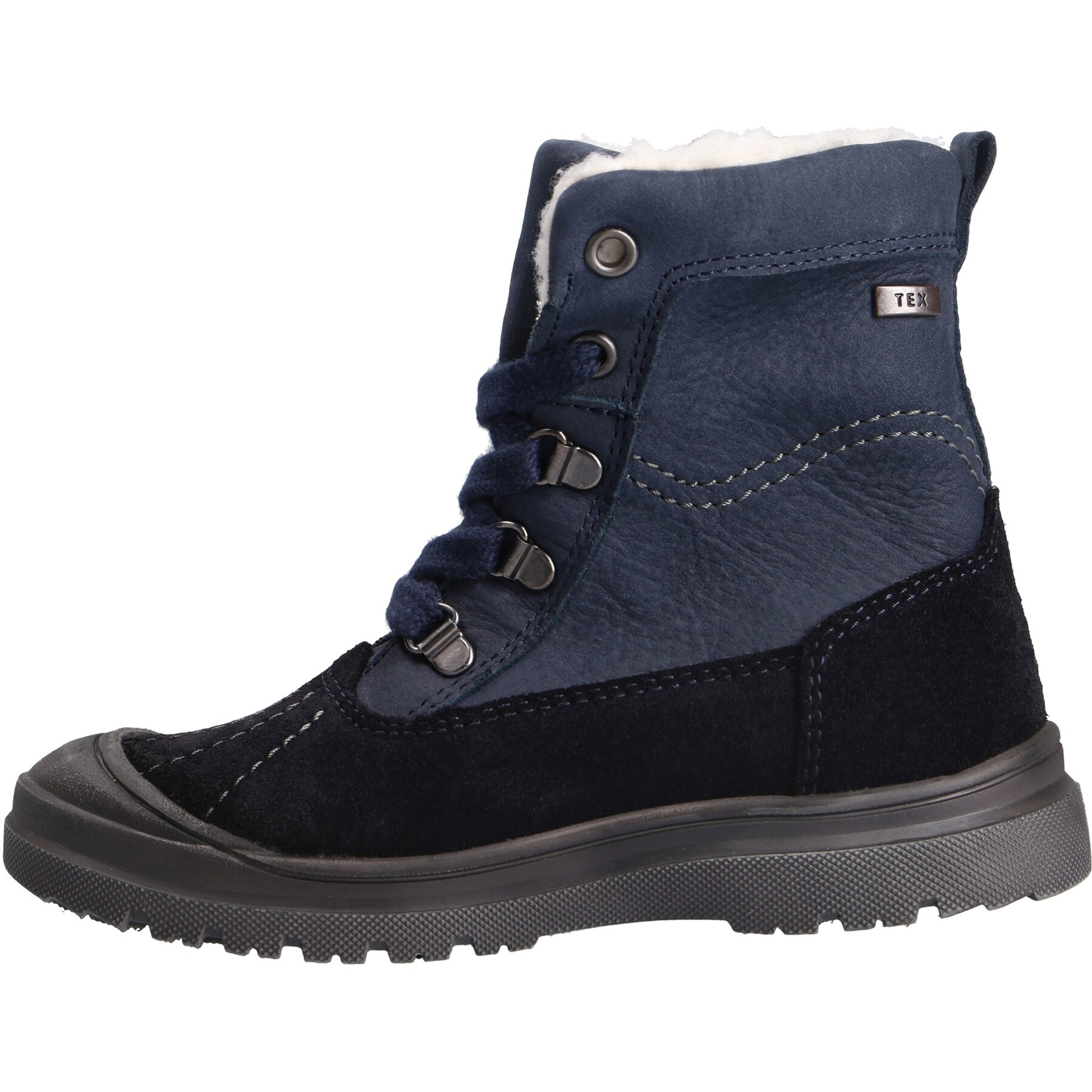 blaue stiefeletten seitenansicht links